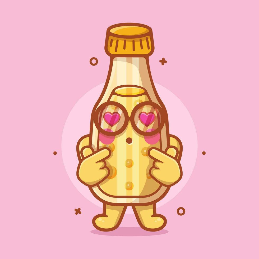 kawaii jugo botella personaje mascota con amor firmar mano gesto aislado dibujos animados en plano estilo diseño vector