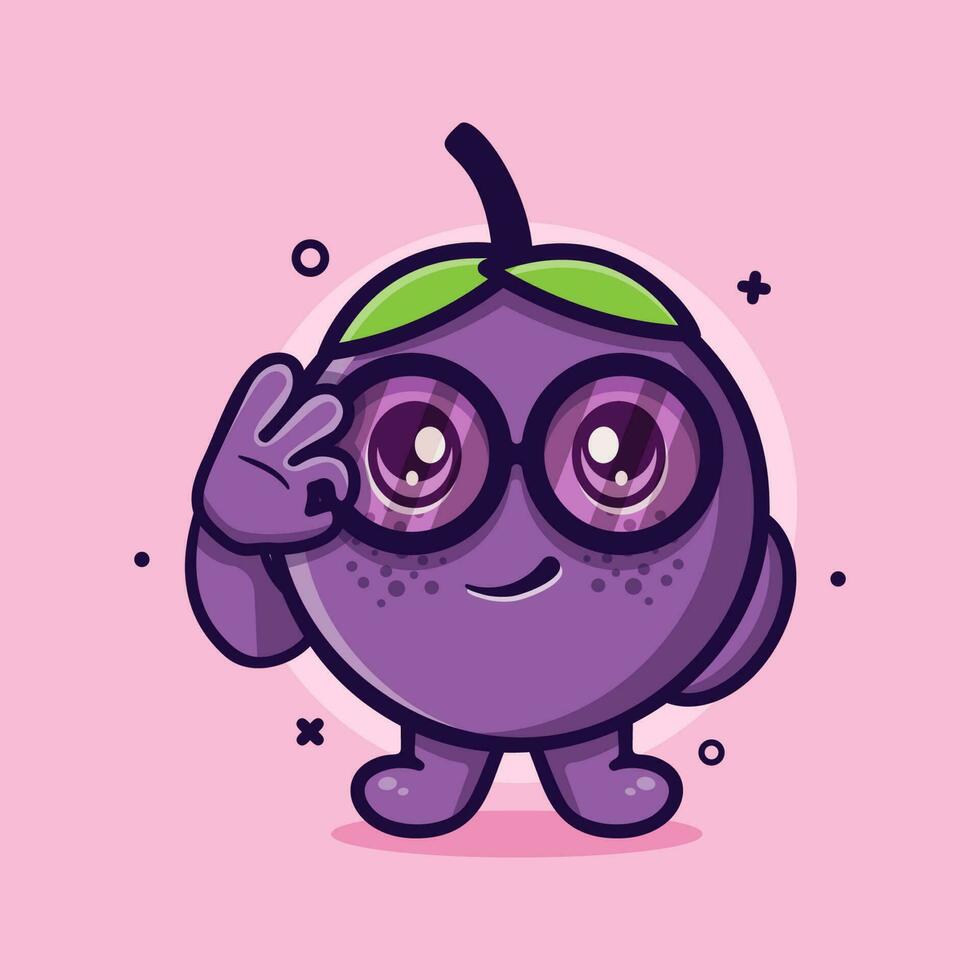 gracioso mangostán Fruta personaje mascota con Okay firmar mano gesto aislado dibujos animados en plano estilo diseño vector