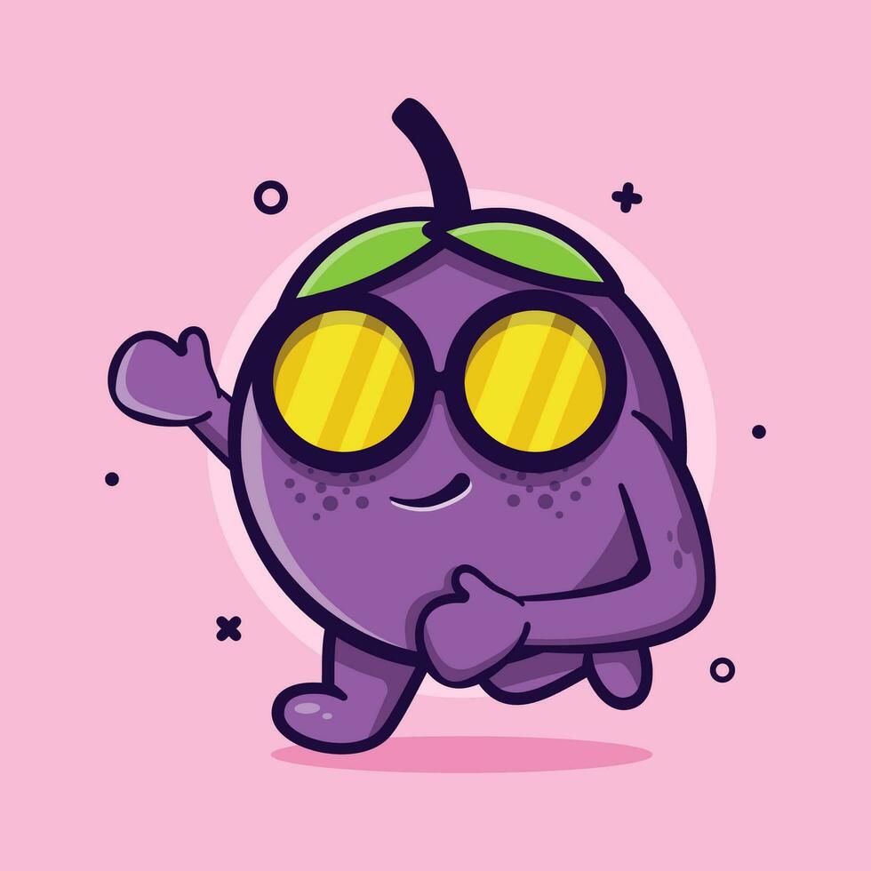 funny mangosteen fruit character mascot running isolated cartoon in flat style design vector