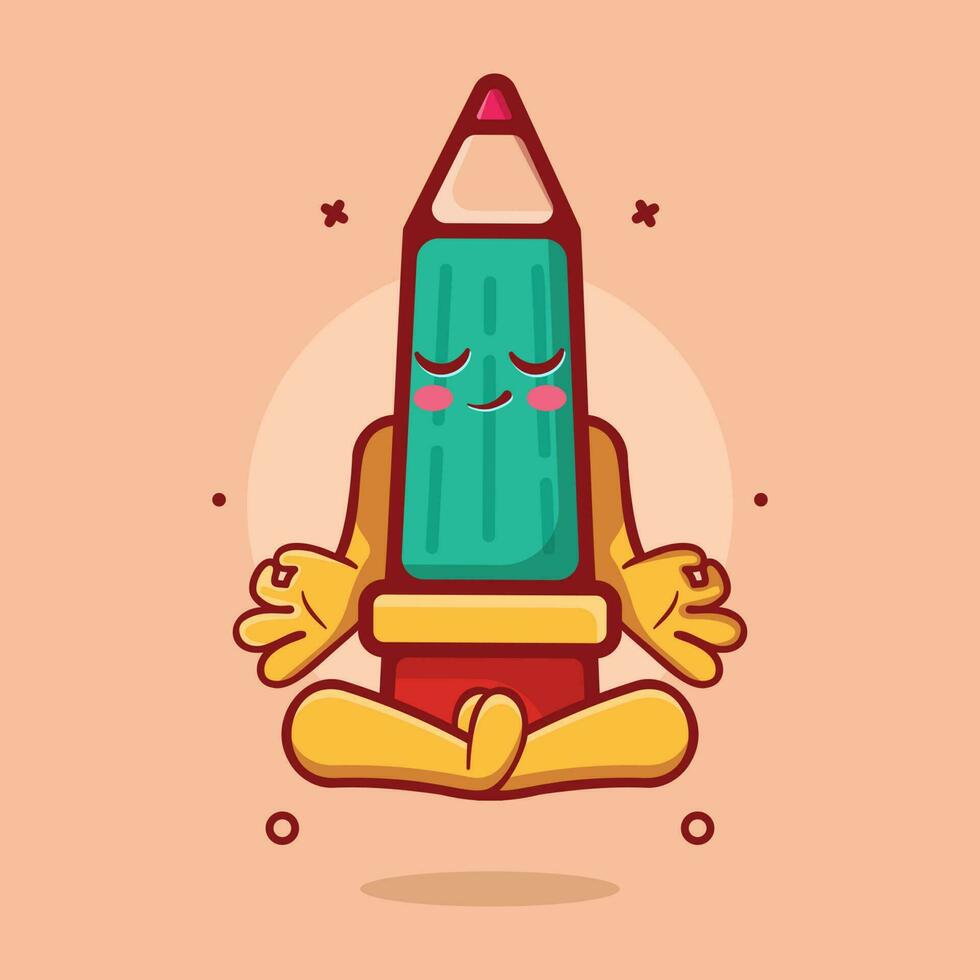 calma lápiz personaje mascota con yoga meditación actitud aislado dibujos animados en plano estilo diseño vector