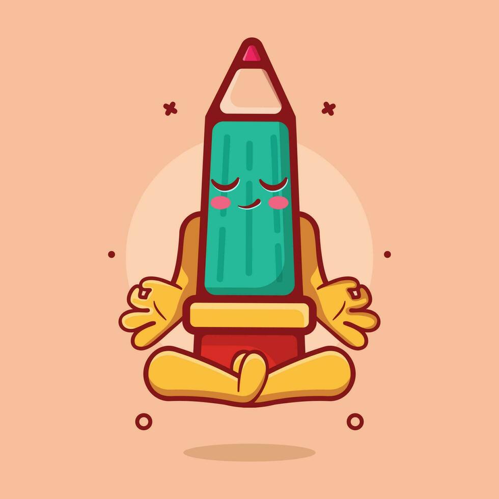 calm pencil character mascot with yoga meditation pose isolated cartoon in flat style design vector