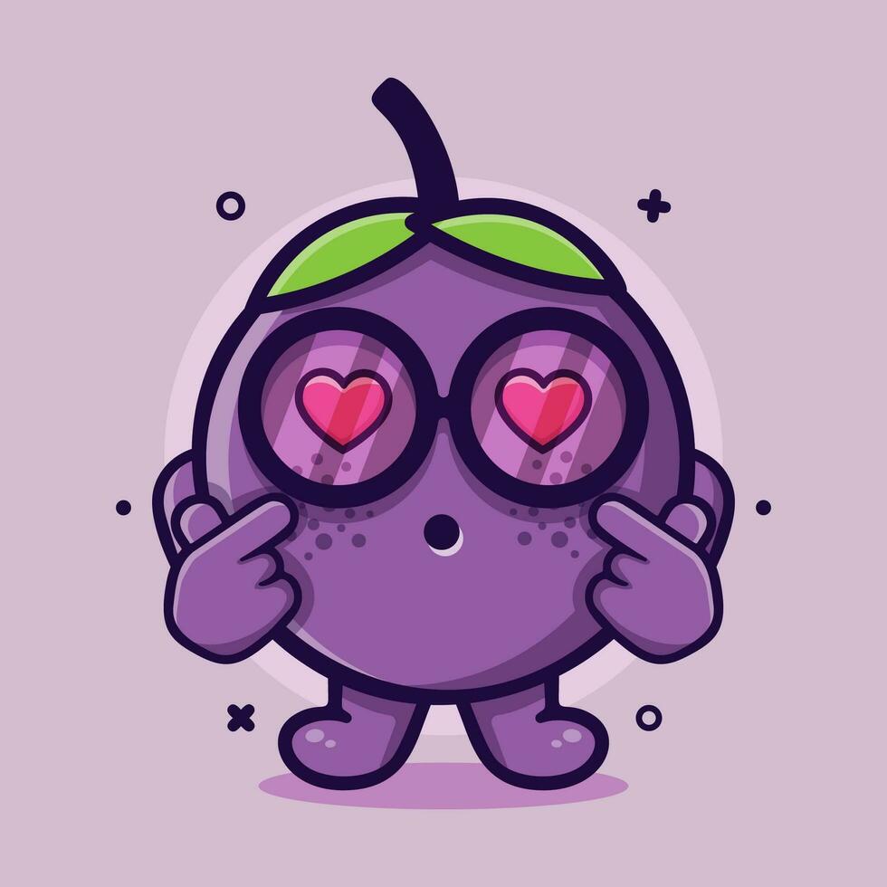 linda mangostán Fruta personaje mascota con amor firmar mano gesto aislado dibujos animados en plano estilo diseño vector