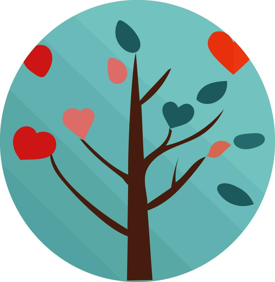 Colourful Hearts Tree Icon In Flat Style. vector