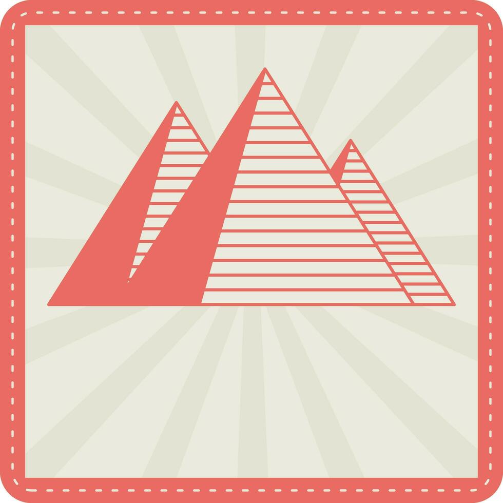 Orange And Grey Pyramid Against Rays Background In Flat Style. vector