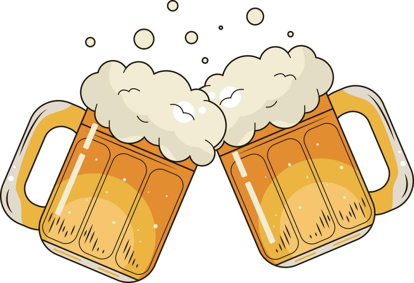 Cold Yellow Beer Mugs Bottle Toasting Cheers Illustration Graphic Element Art Card vector