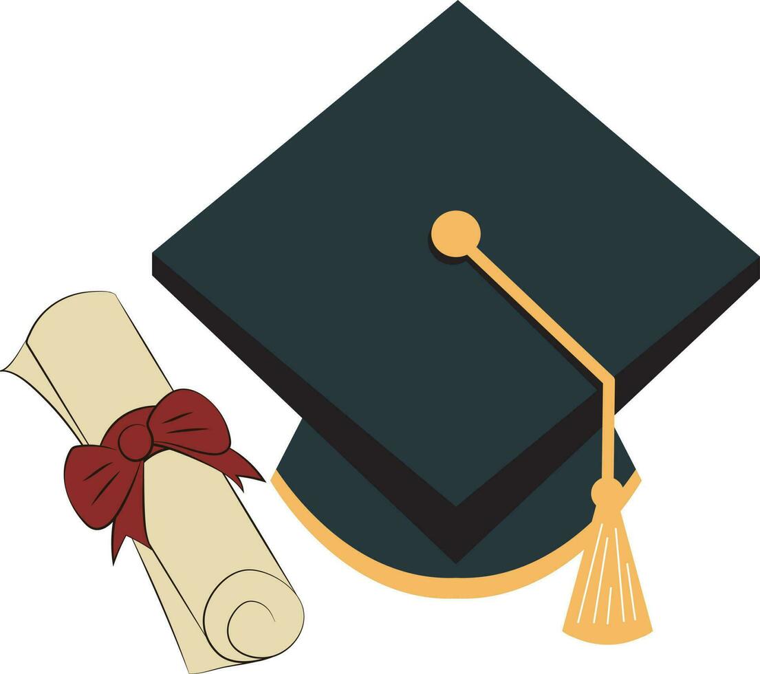 graduación gorra grasa icono ilustración y diploma vector