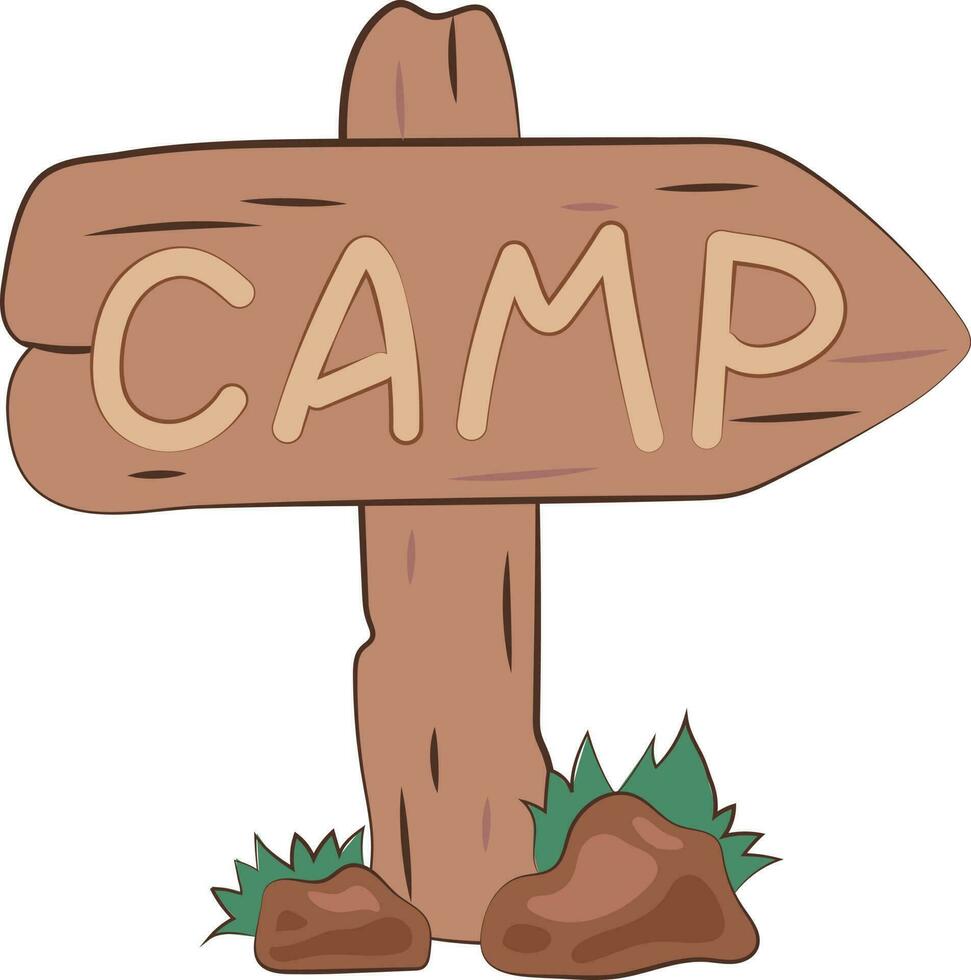 Campsite Wooden Signpost Camping Pointer  Illustration Graphic Element Art Card vector