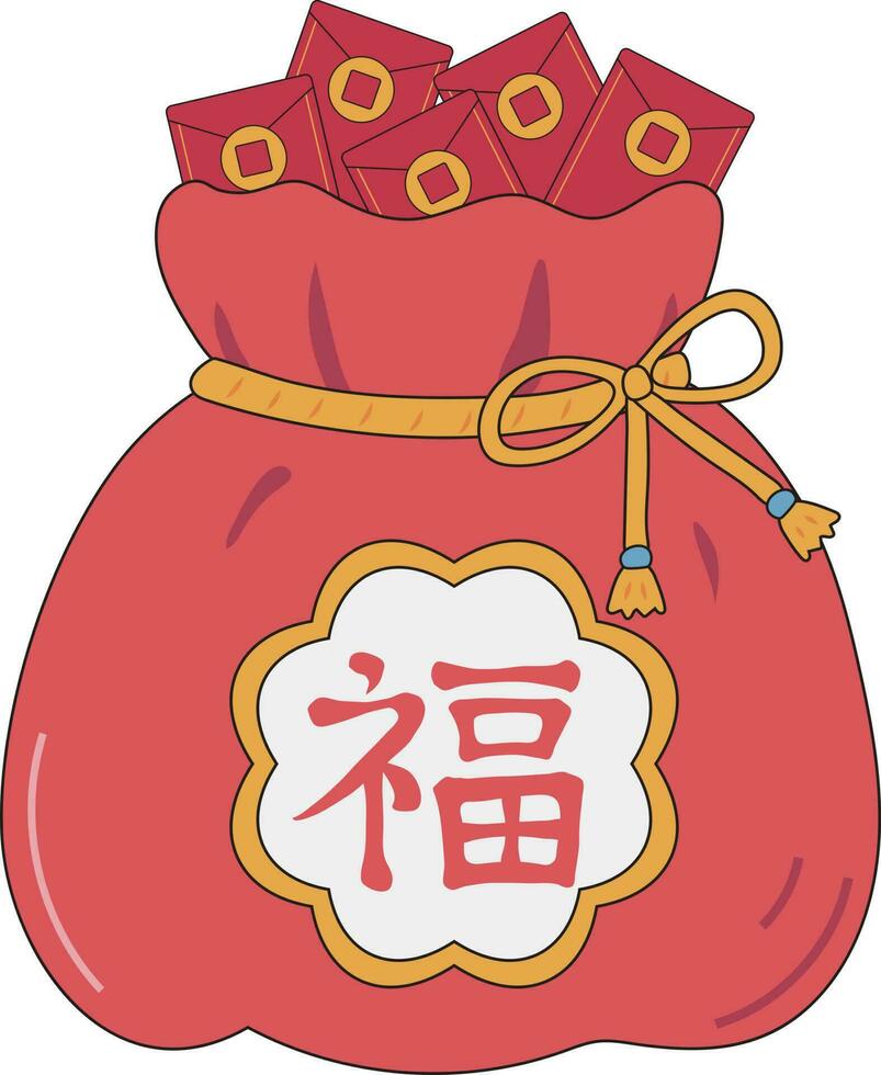 Traditional Red Lucky Bag Gift Illustration Graphic Element Art Card vector