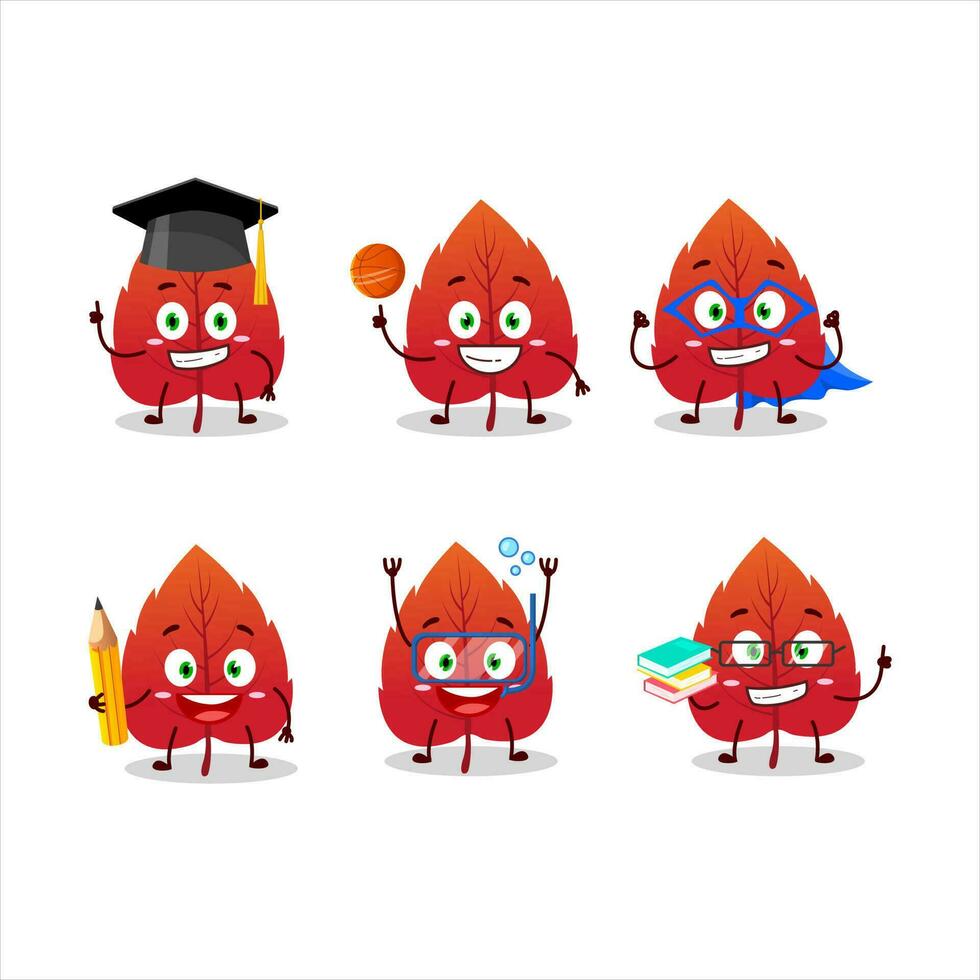 School student of red dried leaves cartoon character with various expressions vector