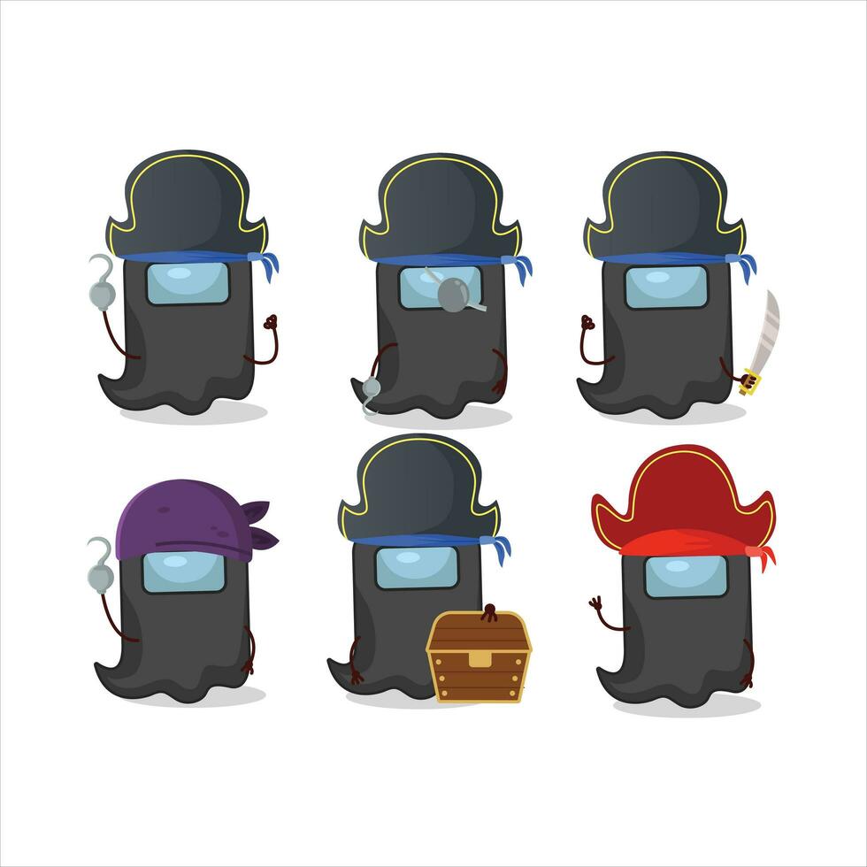Cartoon character of ghost among us black with various pirates emoticons vector