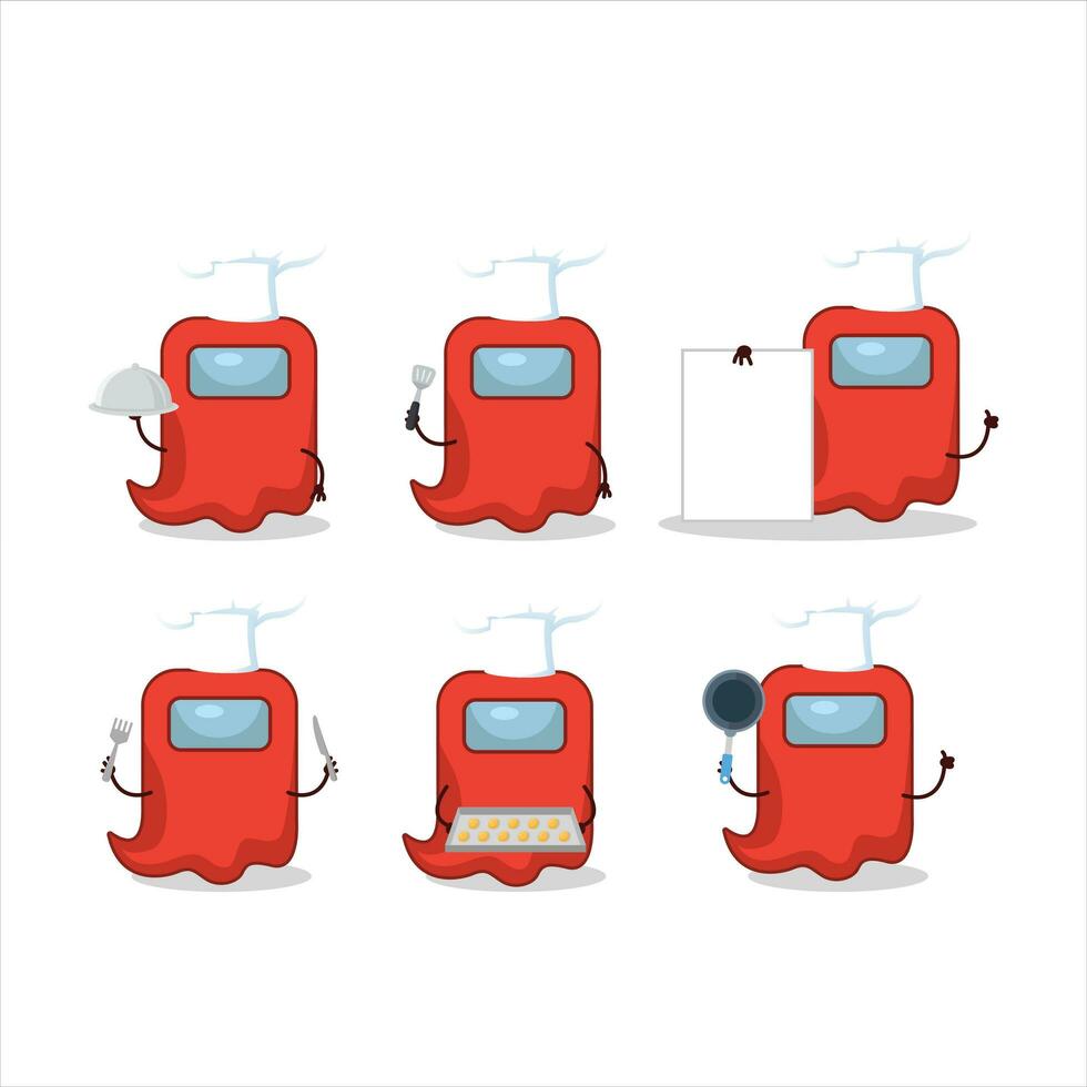 Cartoon character of ghost among us red with various chef emoticons vector