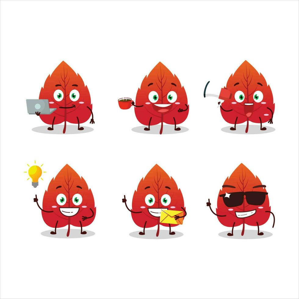 rojo seco hojas dibujos animados personaje con varios tipos de negocio emoticones vector