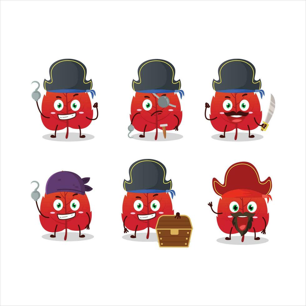 dibujos animados personaje de rojo seco hojas con varios piratas emoticones vector