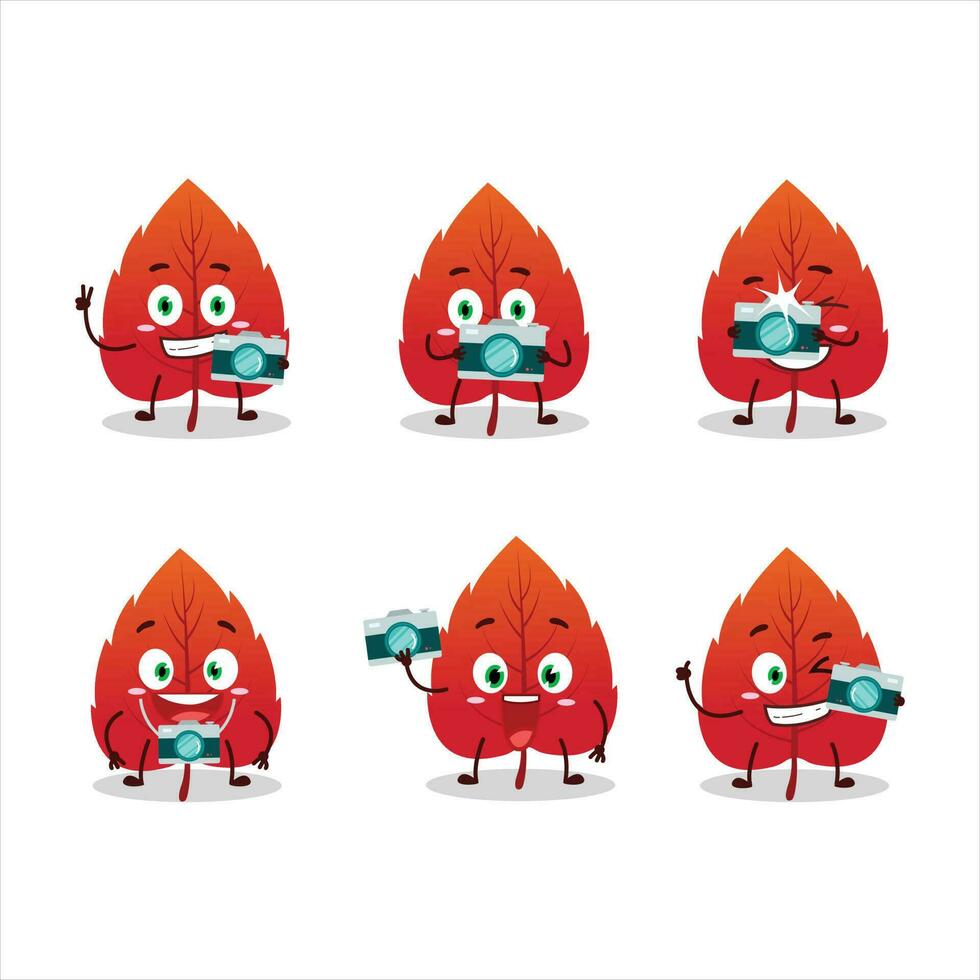 Photographer profession emoticon with red dried leaves cartoon character vector