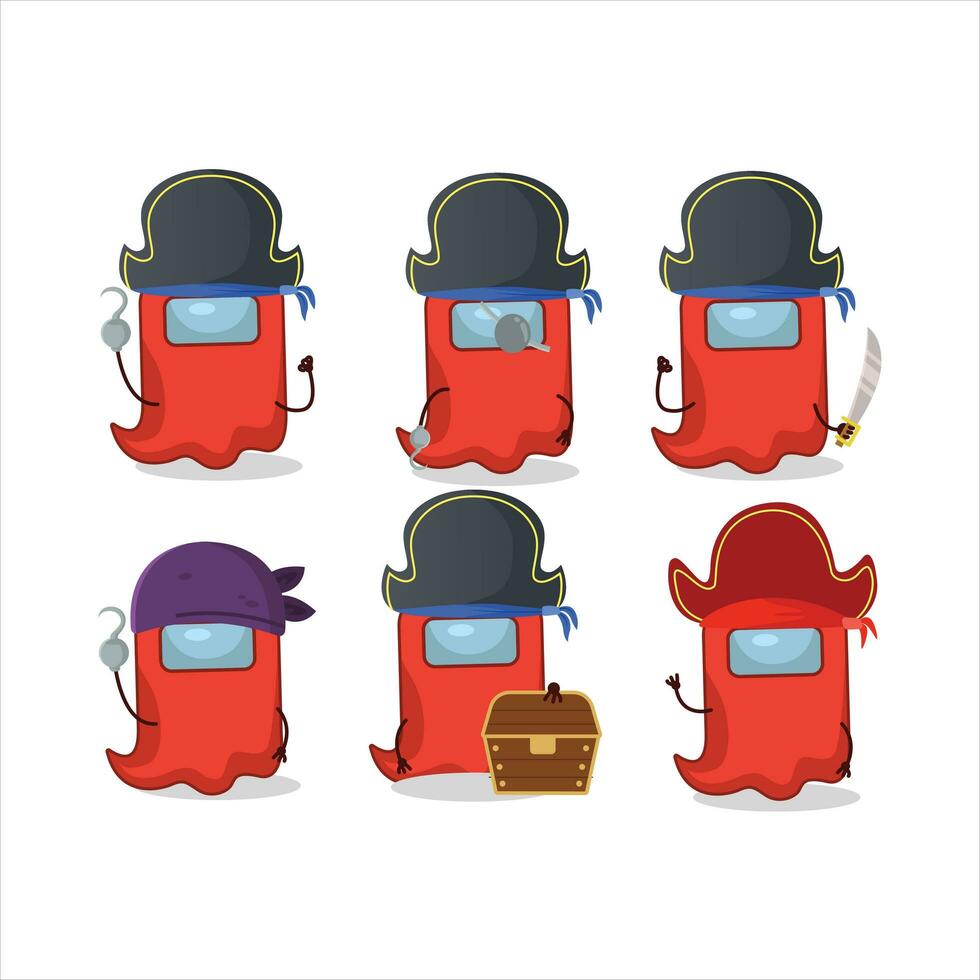 dibujos animados personaje de fantasma entre nosotros rojo con varios piratas emoticones vector