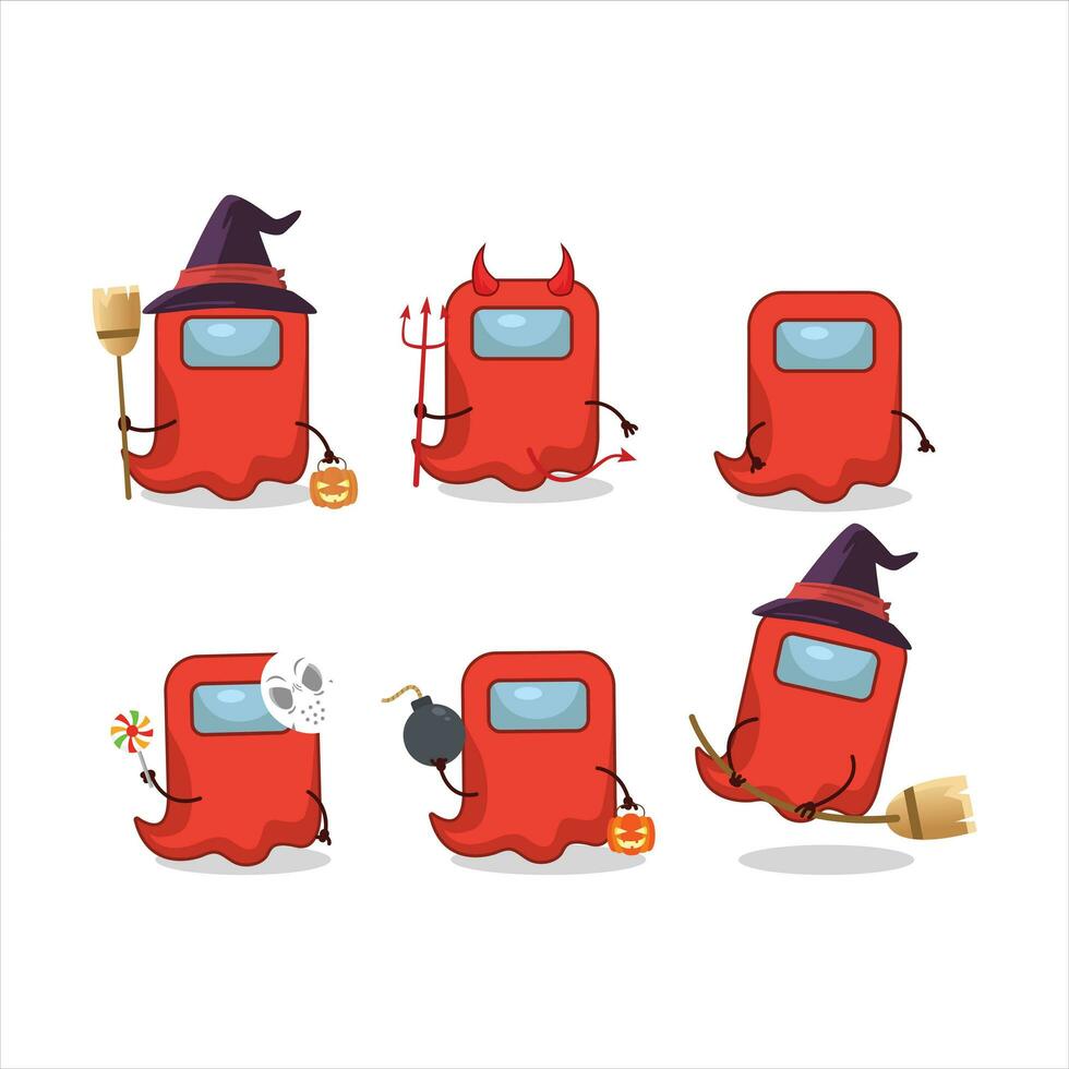 Halloween expression emoticons with cartoon character of ghost among us red vector