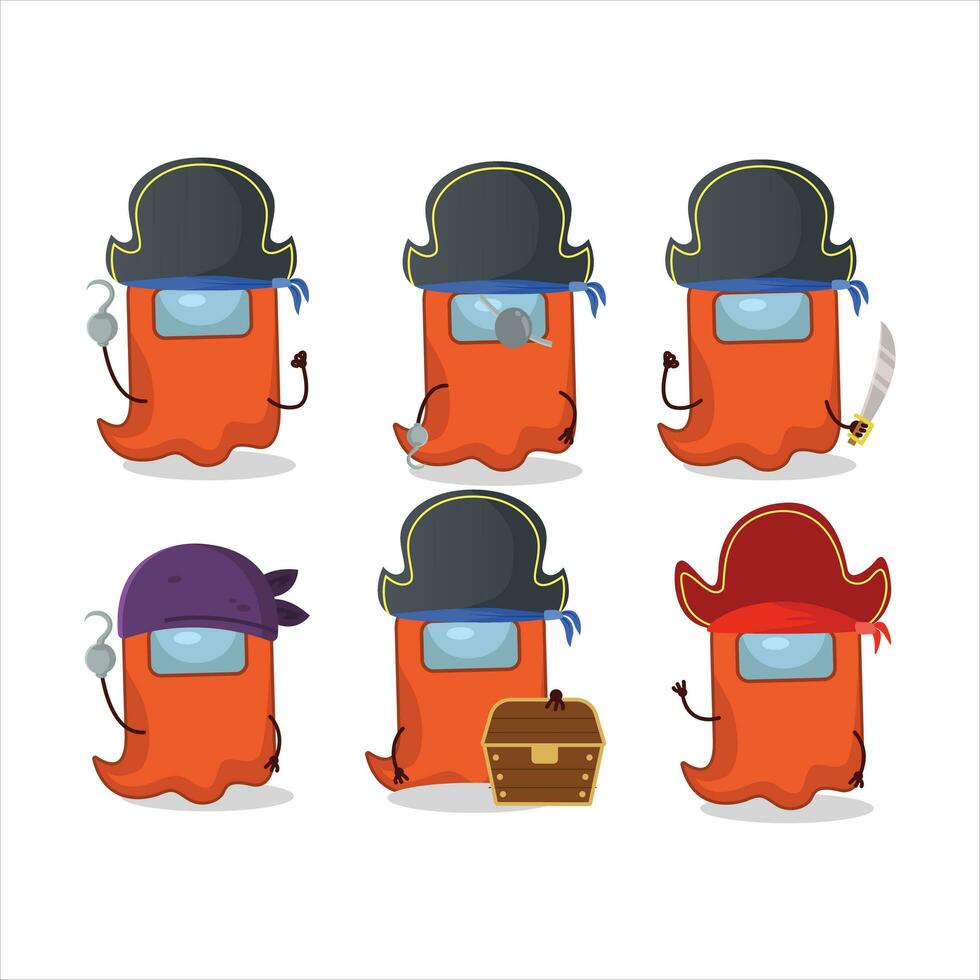 dibujos animados personaje de fantasma entre nosotros naranja con varios piratas emoticones vector