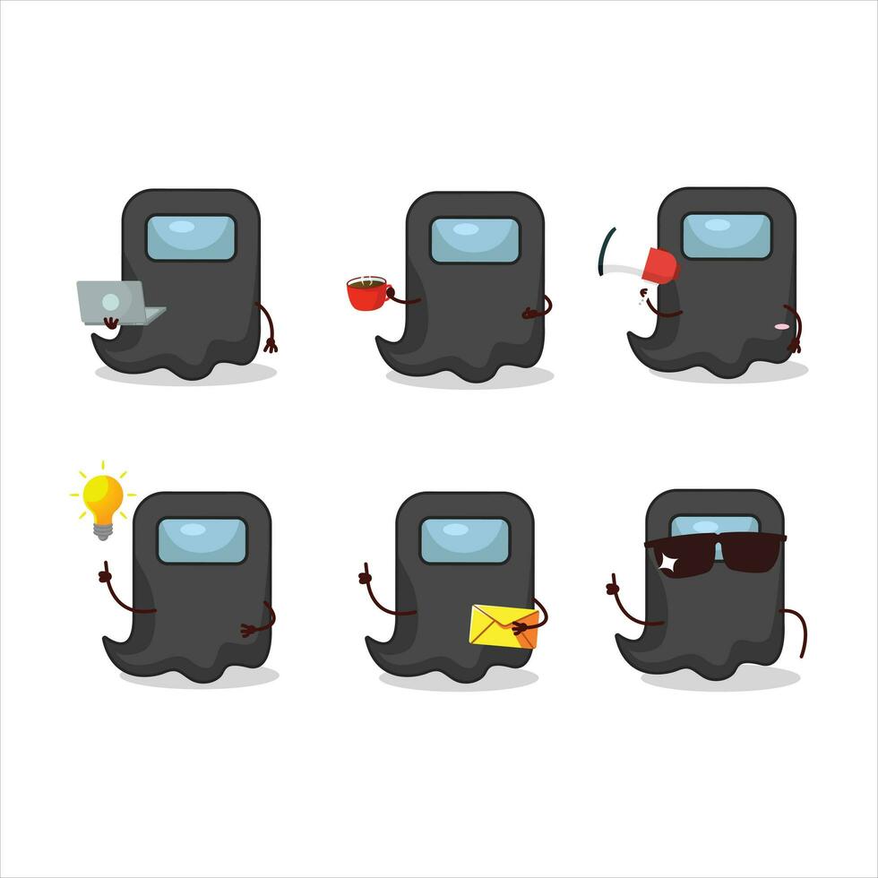 Ghost among us black cartoon character with various types of business emoticons vector
