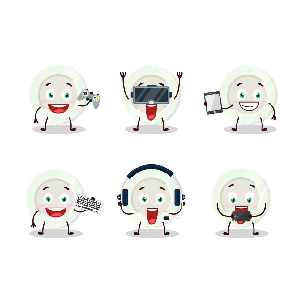 blanco plato dibujos animados personaje son jugando juegos con varios linda emoticones vector