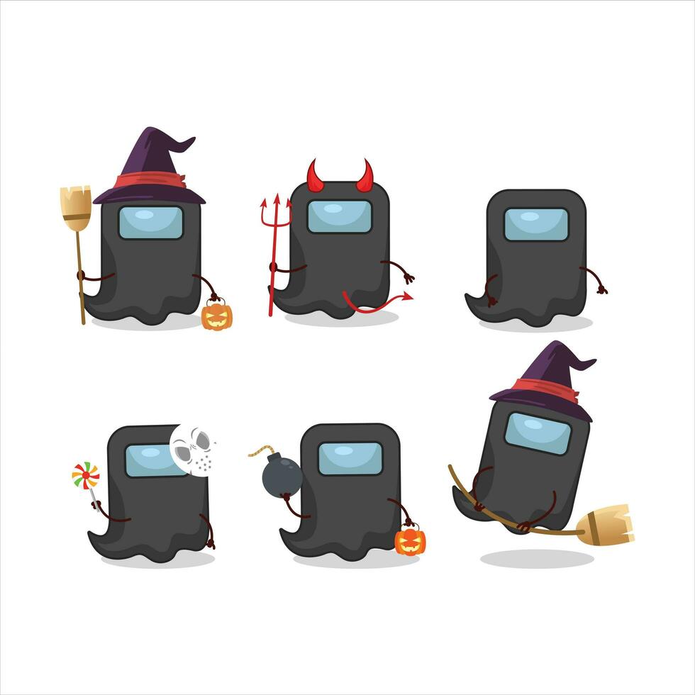 Halloween expression emoticons with cartoon character of ghost among us black vector