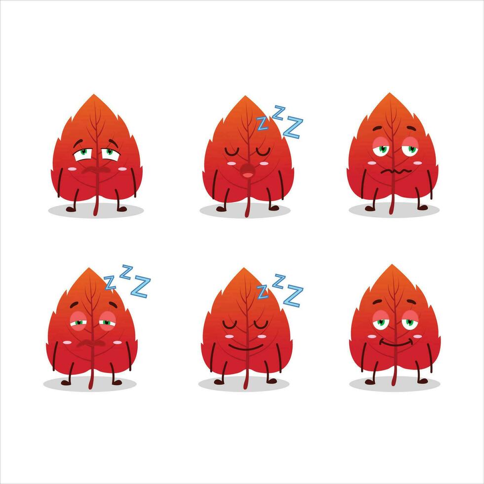 Cartoon character of red dried leaves with sleepy expression vector