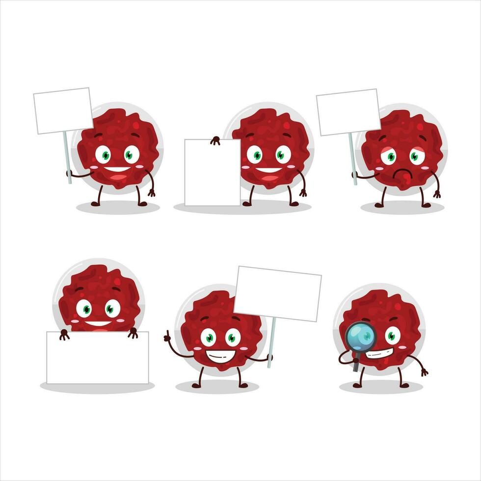 Mashed cranberry cartoon character bring information board vector