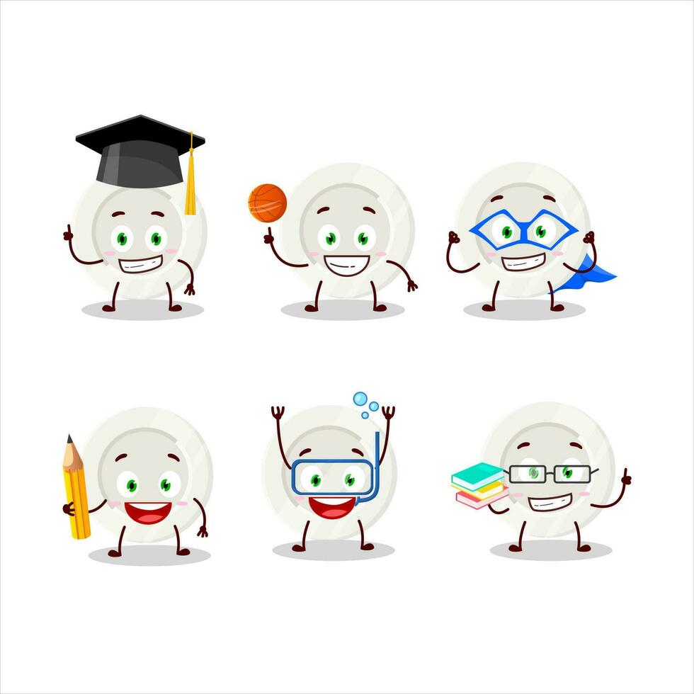 School student of white plate cartoon character with various expressions vector