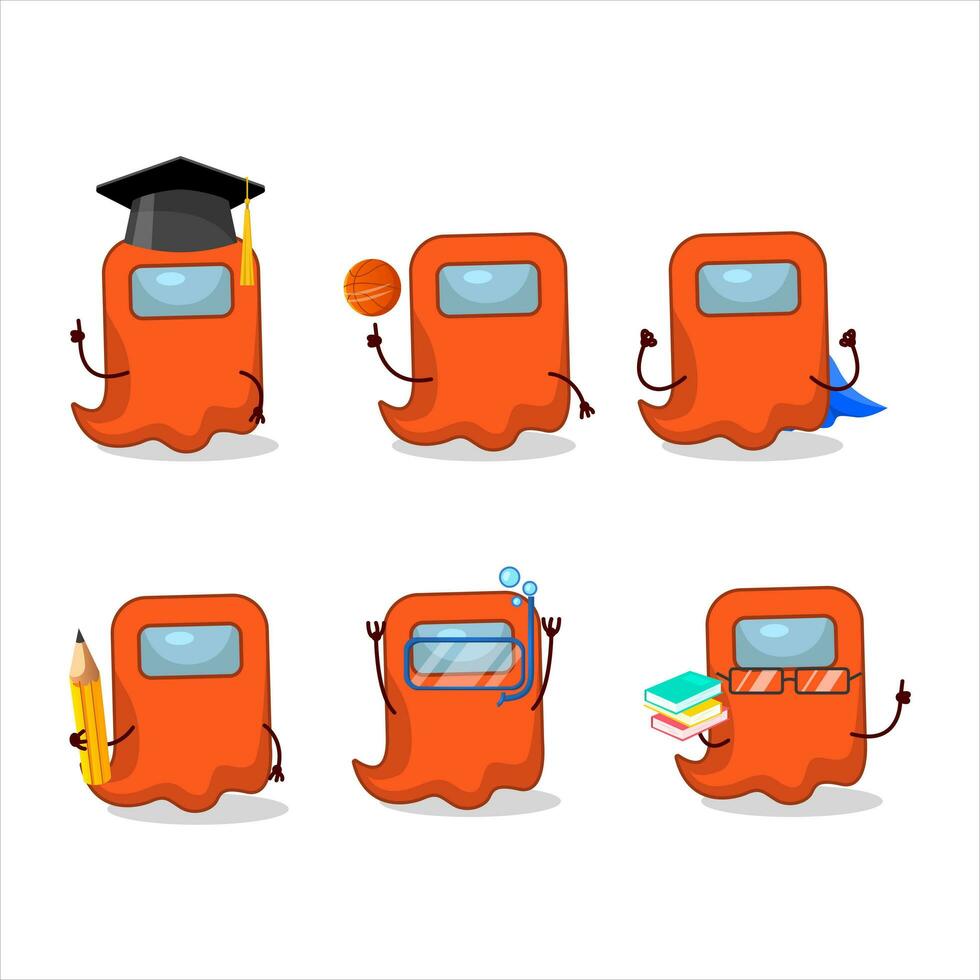 School student of ghost among us orange cartoon character with various expressions vector