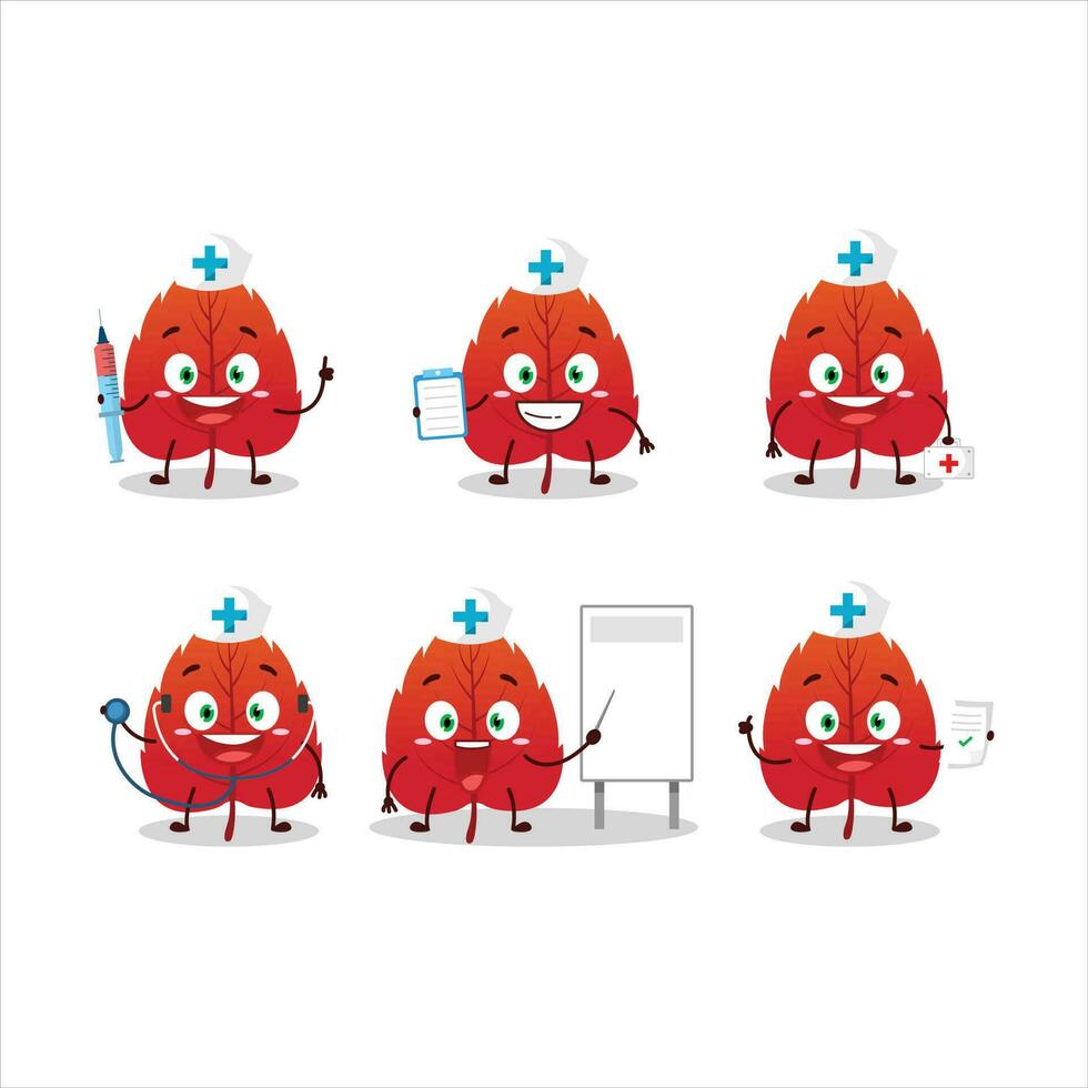 Doctor profession emoticon with red dried leaves cartoon character vector