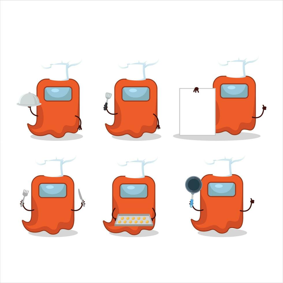 Cartoon character of ghost among us orange with various chef emoticons vector