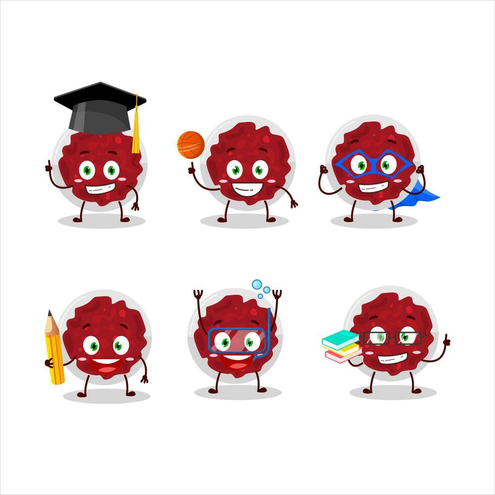 School student of mashed cranberry cartoon character with various expressions vector