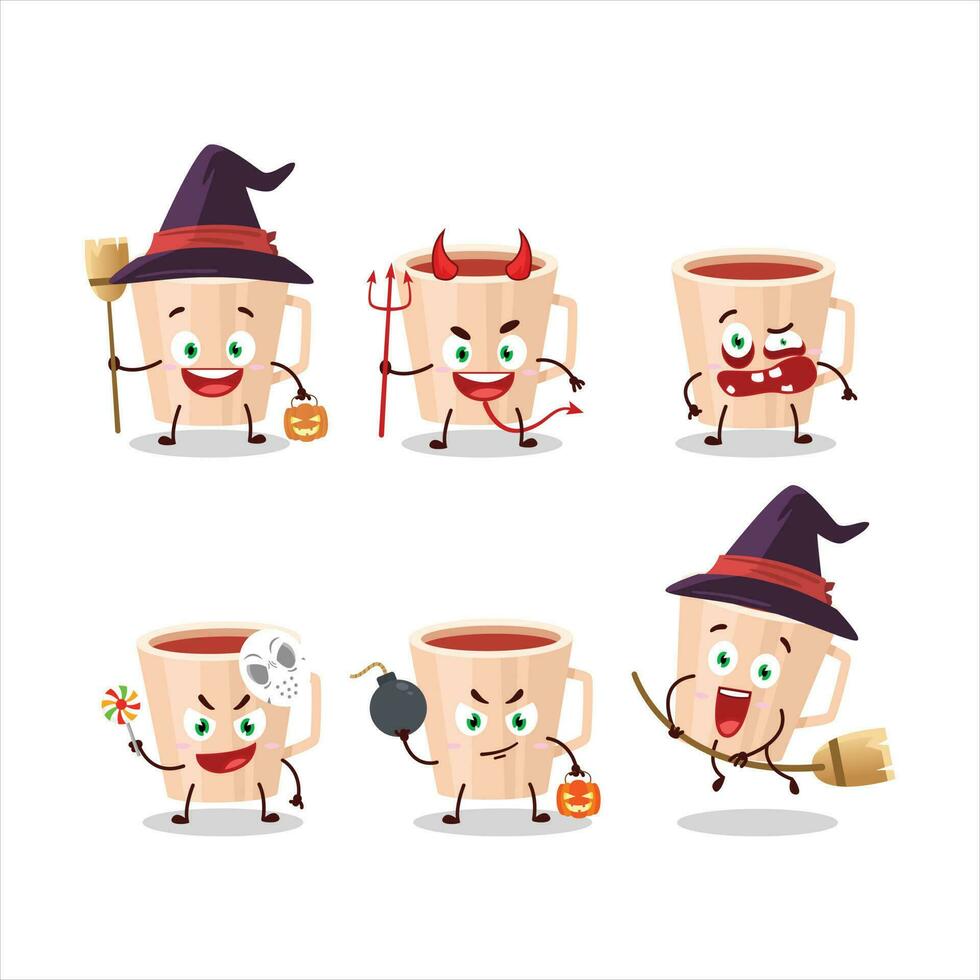 Halloween expression emoticons with cartoon character of thanksgiving tea vector