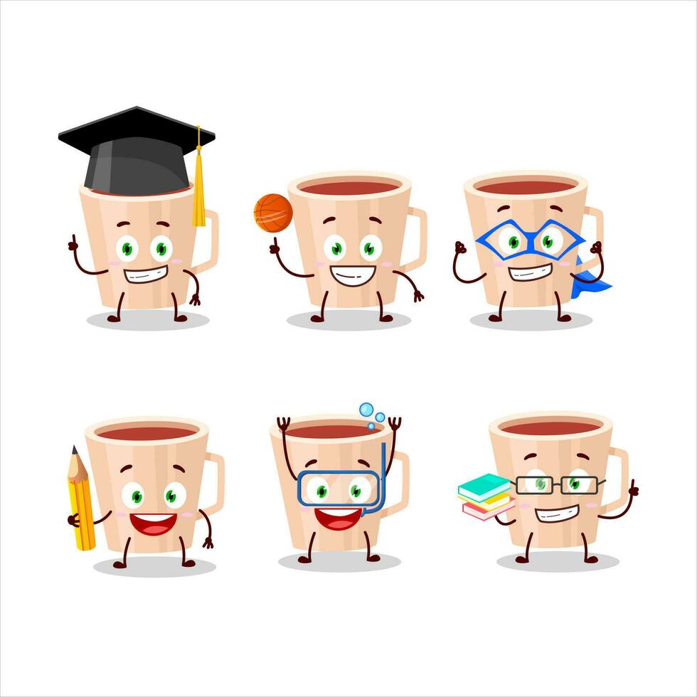 School student of thanksgiving tea cartoon character with various expressions vector