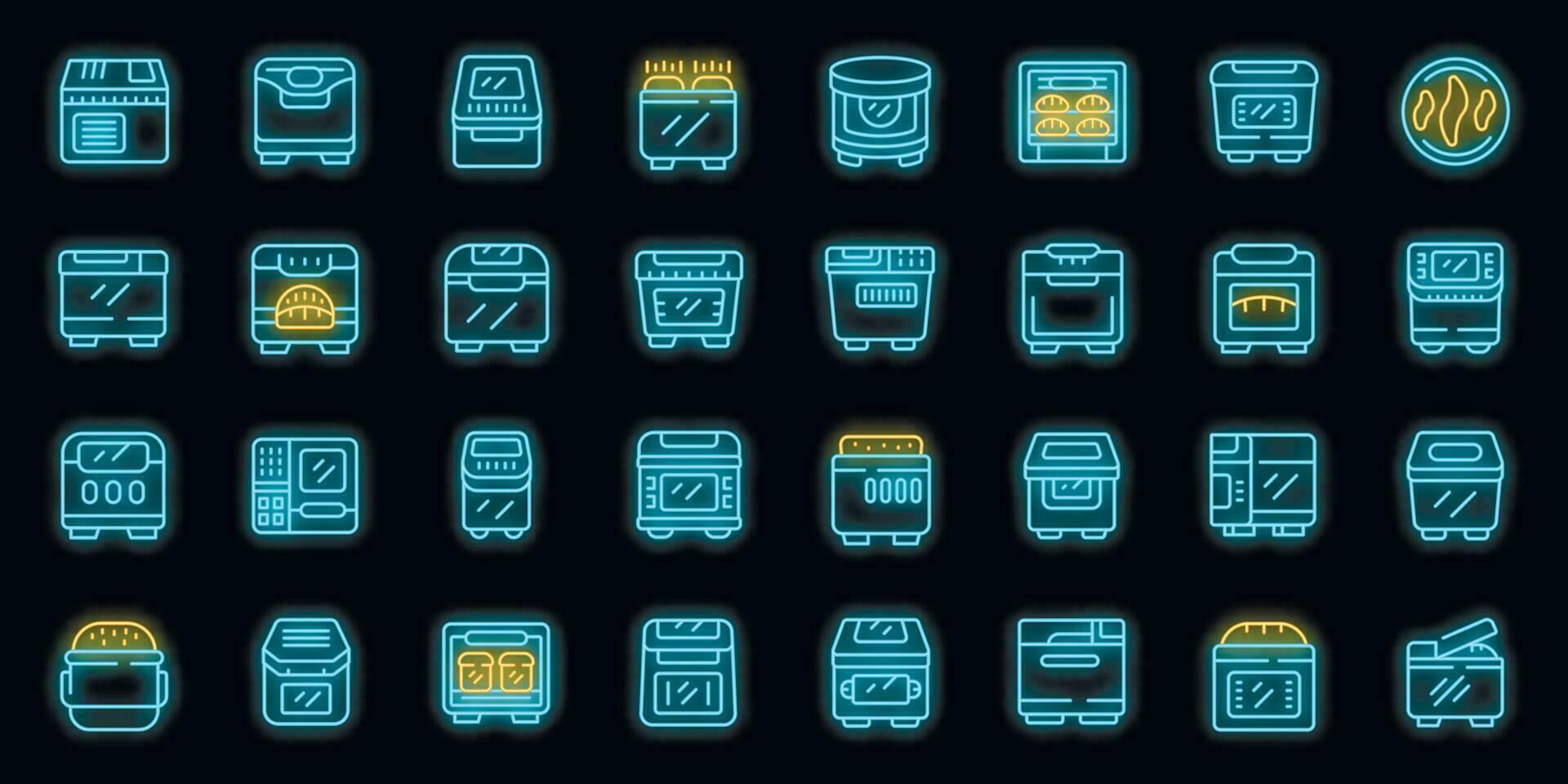 Bread maker icons set vector neon