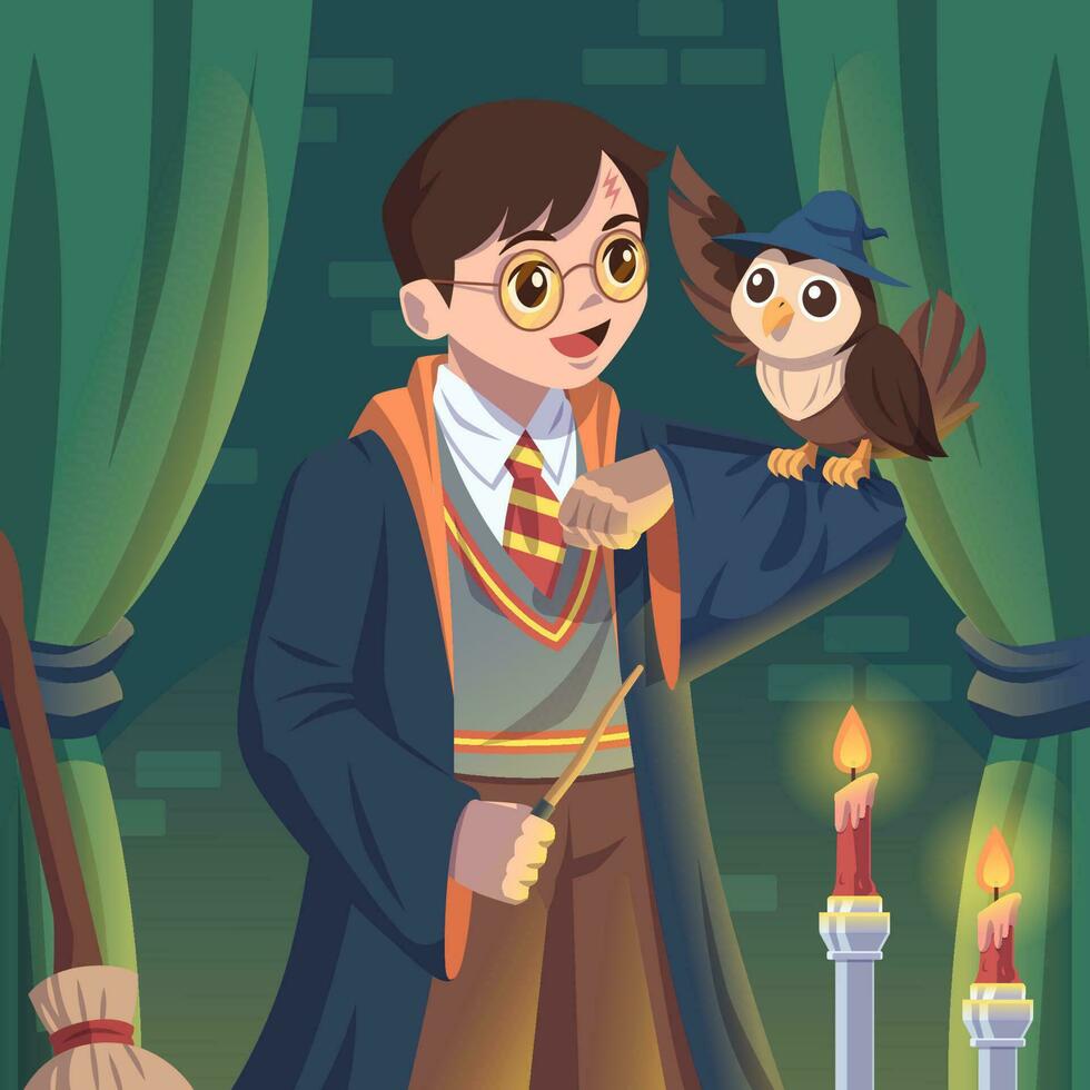 Wizard Boy with Owl vector