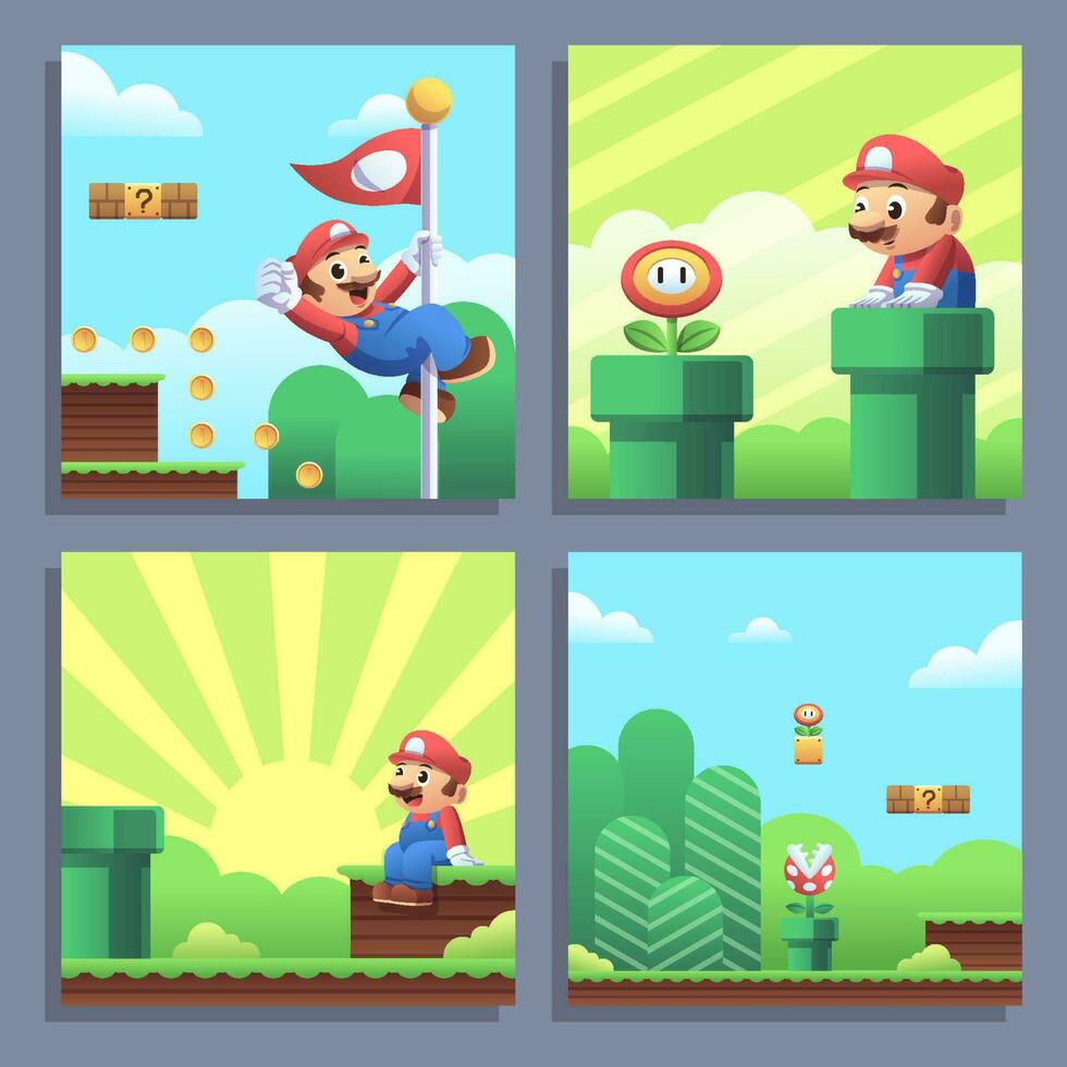 Super Plumber in Fantasy Game World Social Media Post vector