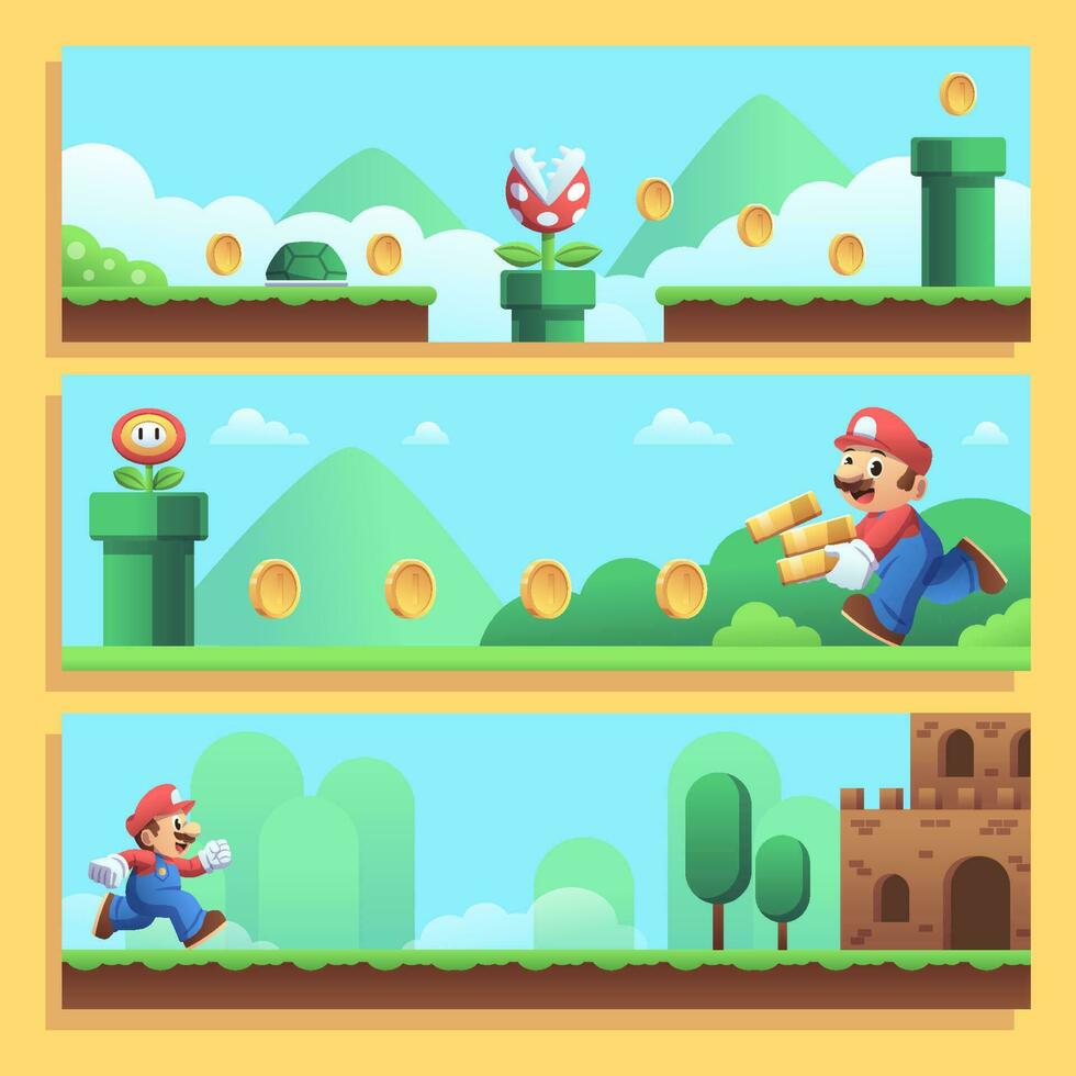 Plumber in Game World Banner Set vector