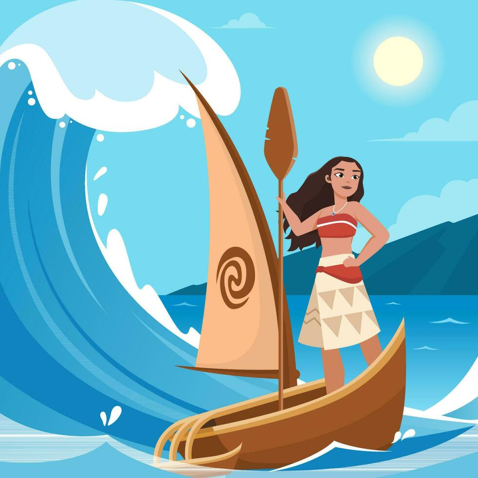 Hawaiian Girl on Rowboat vector