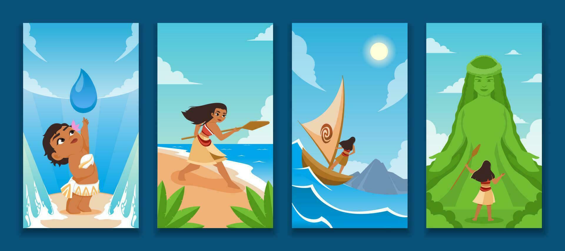 Hawaiian Girl with Rowboat and Paddle Social Media Story vector