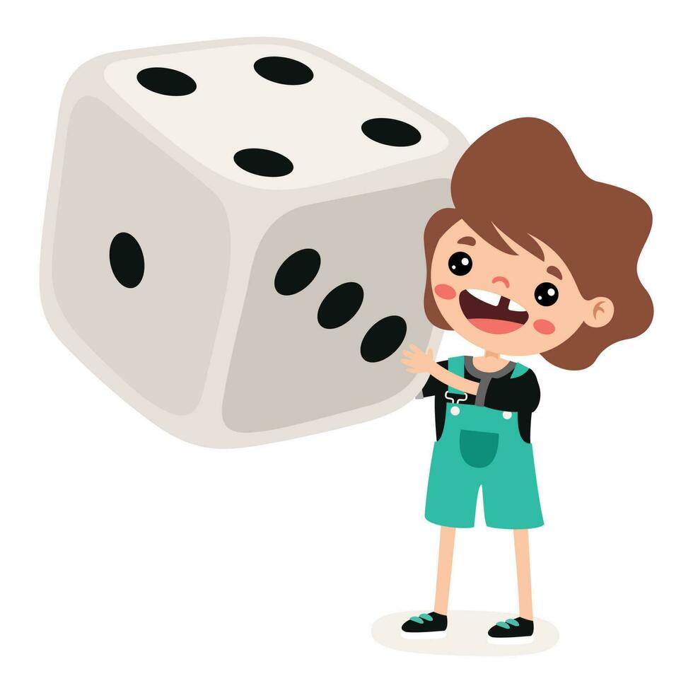 Cartoon Kid Playing With Dice vector