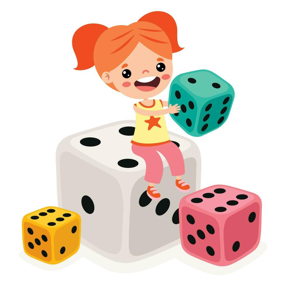 Cartoon Kid Playing With Dice vector