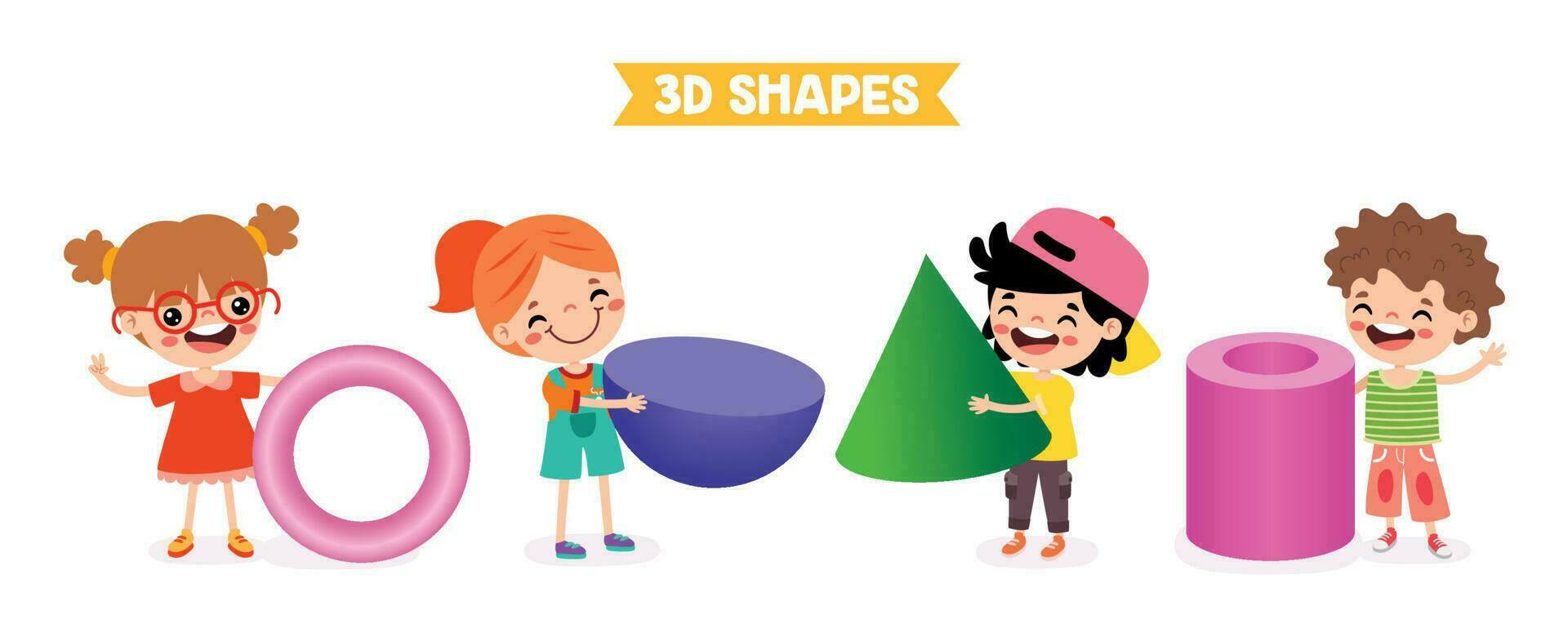 niños jugando con 3d geométrico formas vector
