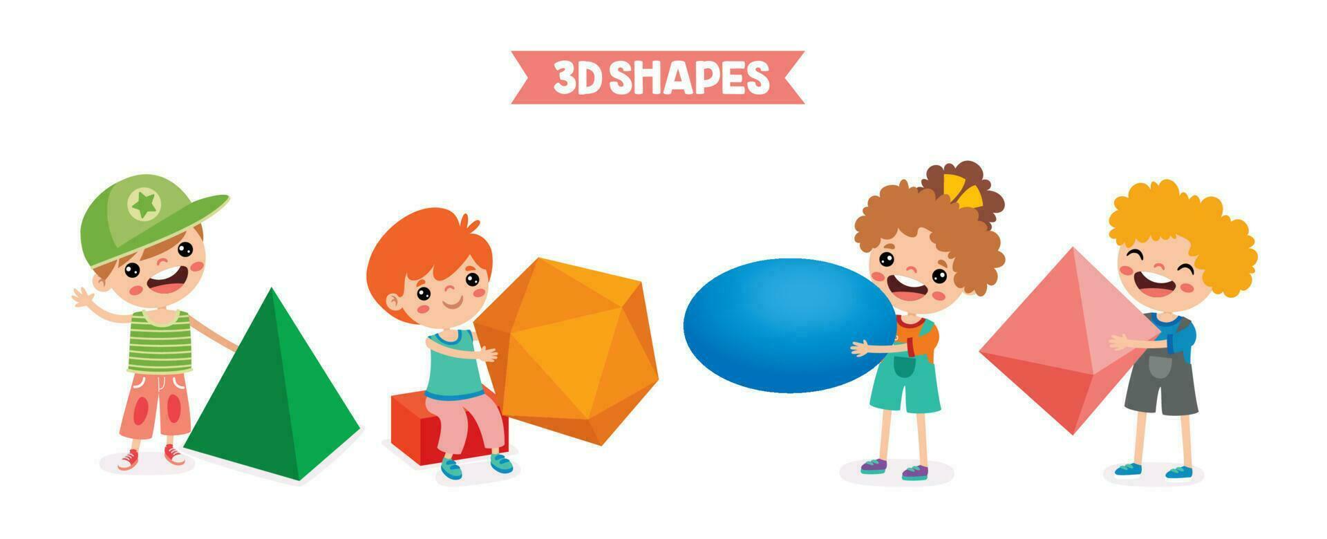 niños jugando con 3d geométrico formas vector