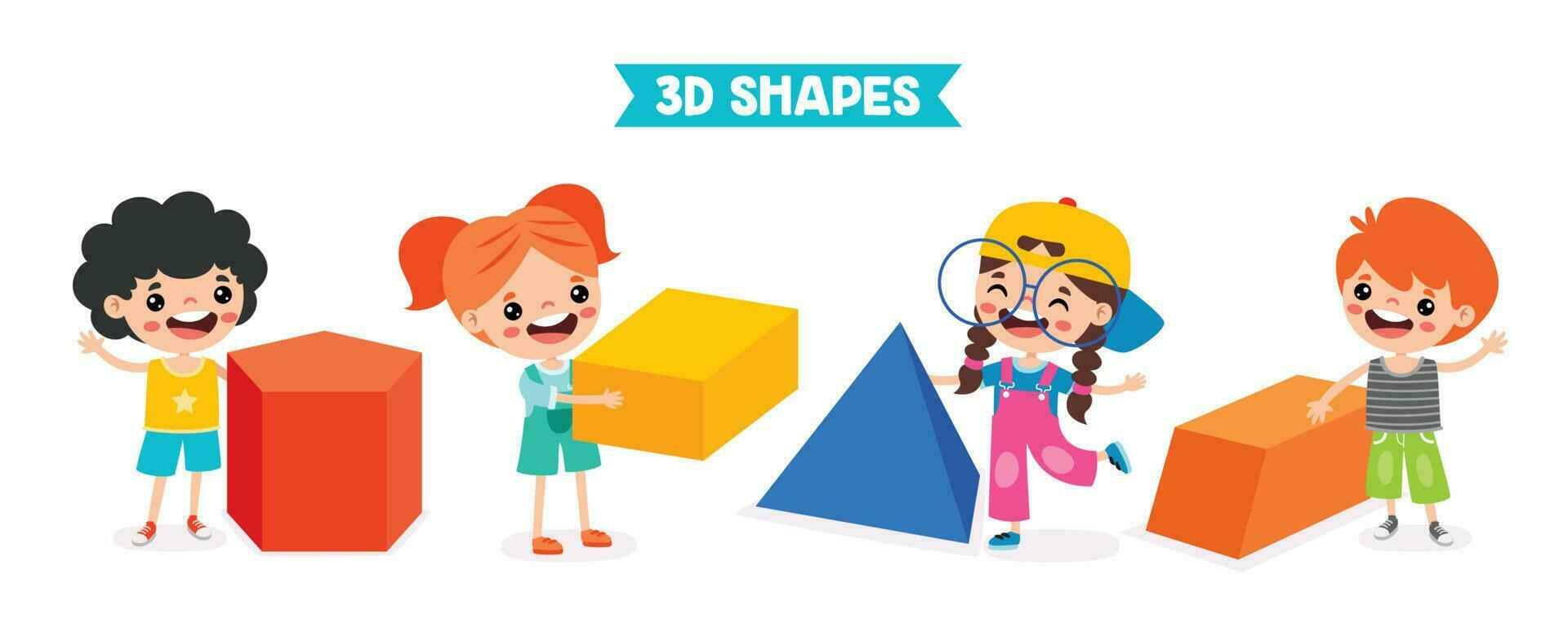 niños jugando con 3d geométrico formas vector