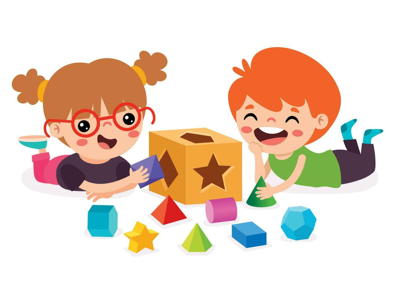 Kids Playing With Shape Sorter Toy vector