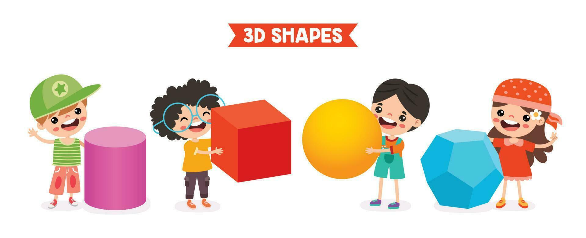 niños jugando con 3d geométrico formas vector