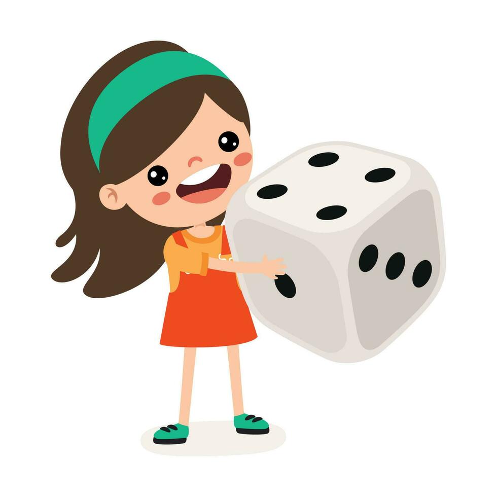 Cartoon Kid Playing With Dice vector