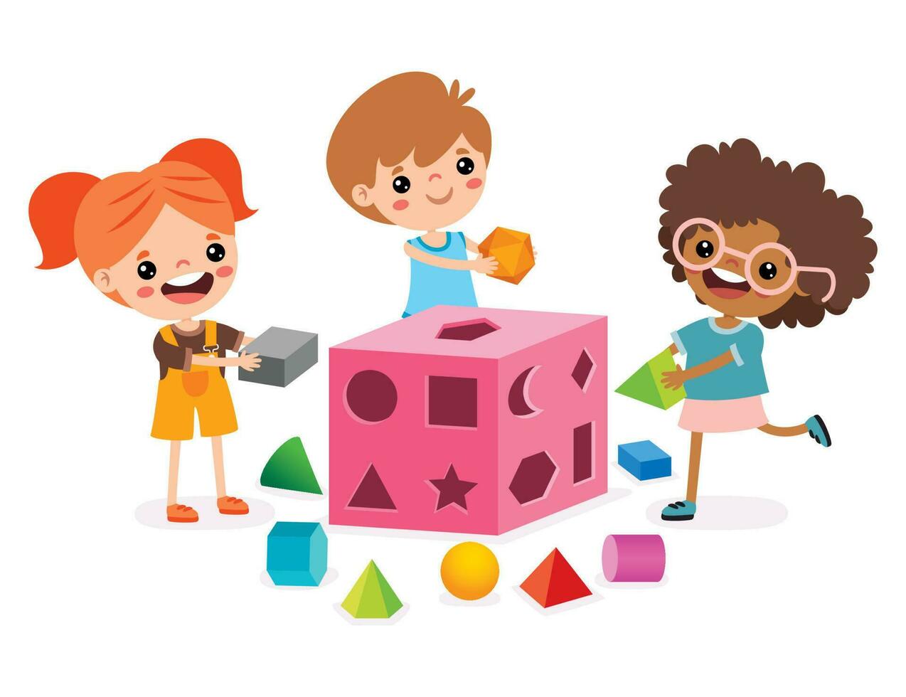 niños jugando con forma clasificador juguete vector