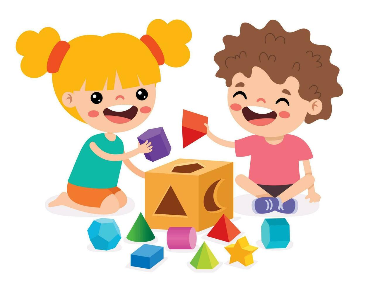 niños jugando con forma clasificador juguete vector