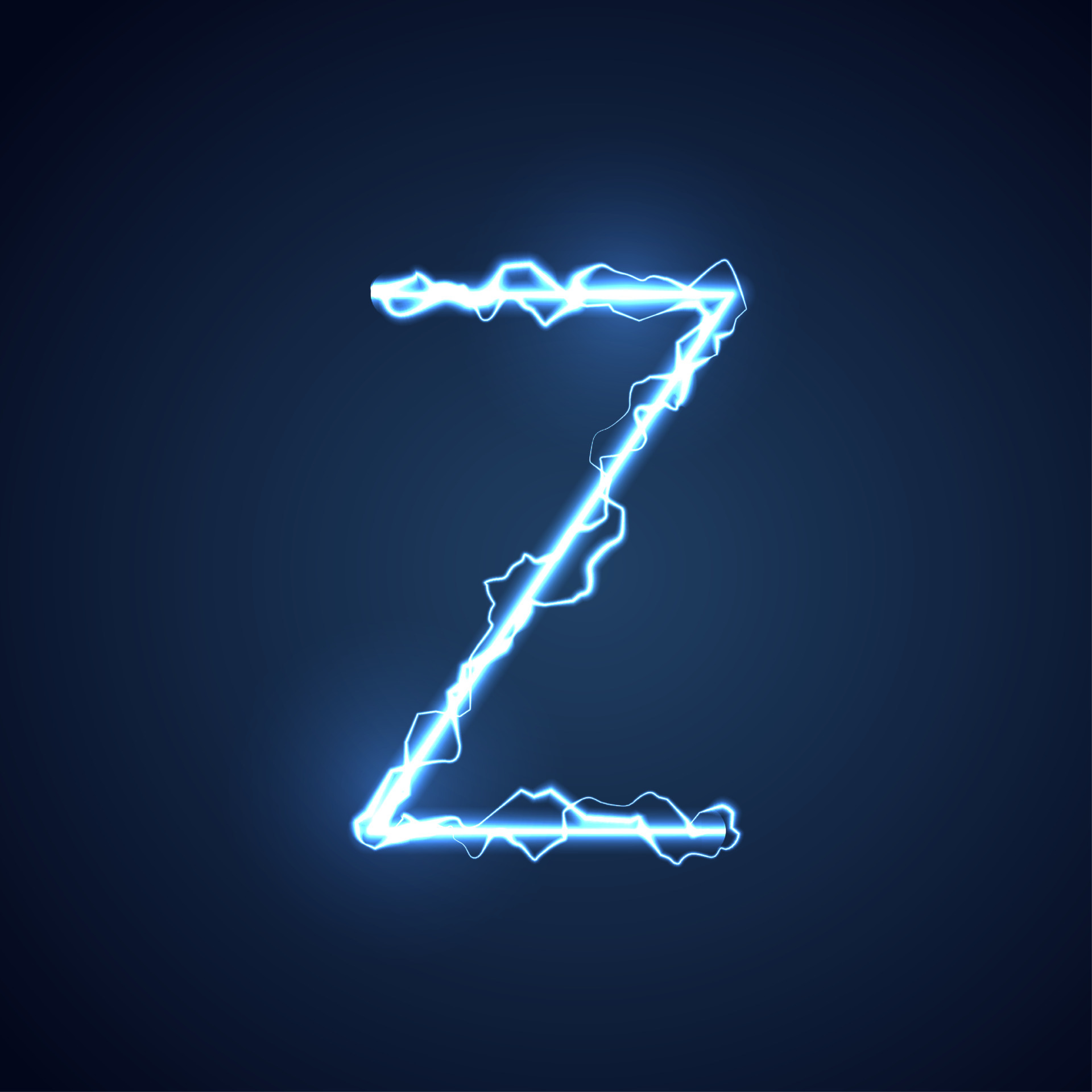 Blue lightning style letter or alphabet Z. lightning and thunder bolt